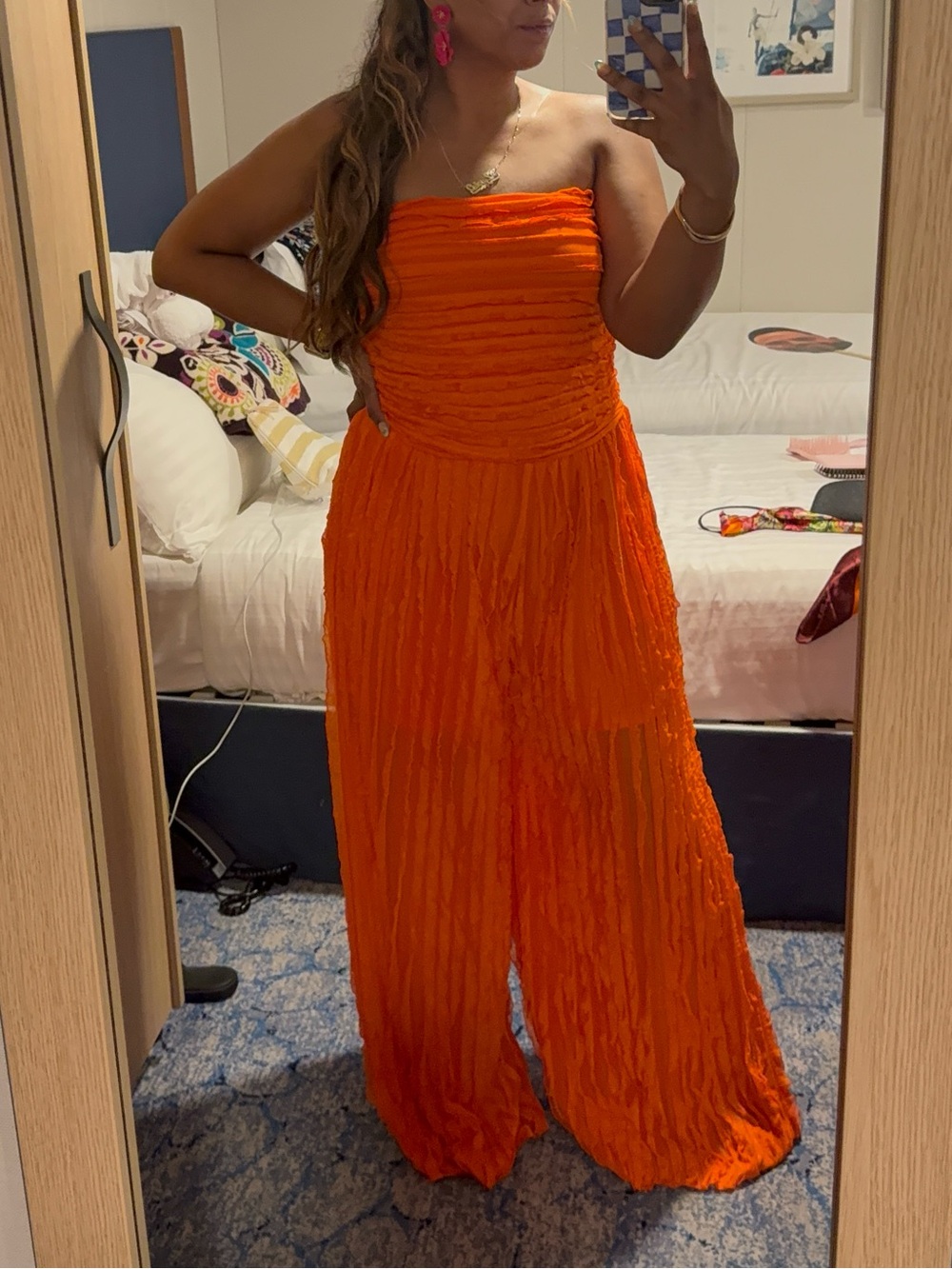 Fashion Nova Strapless Orange Wide-Leg Jumpsuit